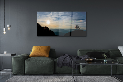 Quadro acrílico Homem, cachorro, montanha