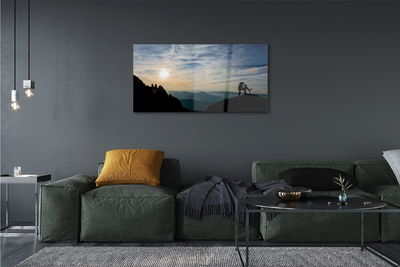 Quadro acrílico Homem, cachorro, montanha