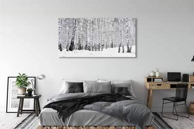 Pintura acrílica Árvores, neve de inverno, bétulas