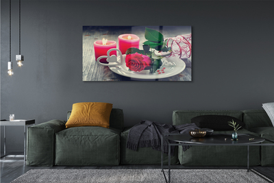 Quadro acrílico Vela coração de rosa