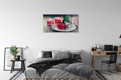Quadro acrílico Vela coração de rosa