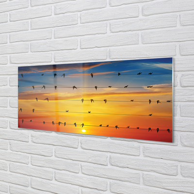 Quadro acrílico Pássaros em cordas ao pôr do sol