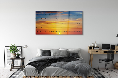 Quadro acrílico Pássaros em cordas ao pôr do sol