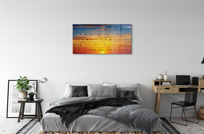 Quadro acrílico Pássaros em cordas ao pôr do sol