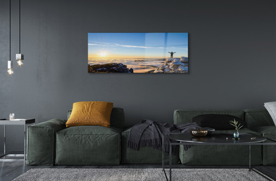 Pintura acrílica Montanhas homem nuvens nascer do sol