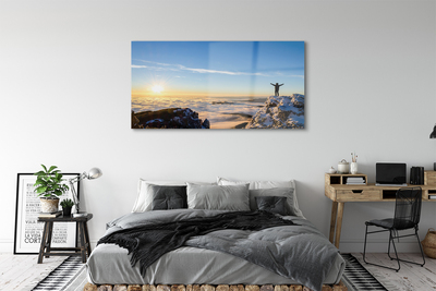 Pintura acrílica Montanhas homem nuvens nascer do sol