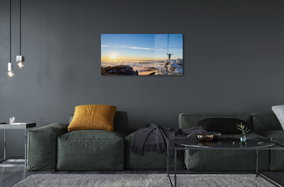 Pintura acrílica Montanhas homem nuvens nascer do sol