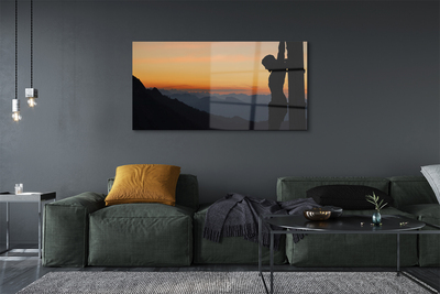 Pintura acrílica Pôr do sol de Jesus crucificado