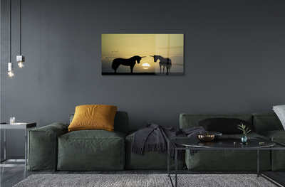 Pintura acrílica Unicórnios do pôr do sol no campo