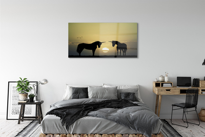 Pintura acrílica Unicórnios do pôr do sol no campo