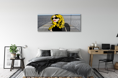 Quadro acrílico Mulher óculos pretos lábios vermelhos