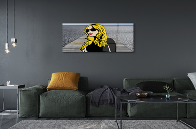 Quadro acrílico Mulher óculos pretos lábios vermelhos