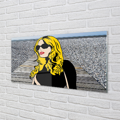 Quadro acrílico Mulher óculos pretos lábios vermelhos