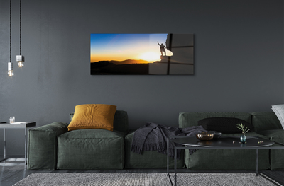 Pintura acrílica Homem da montanha do pôr do sol