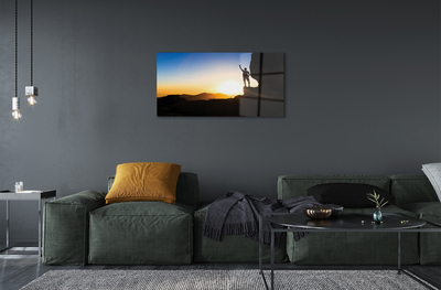 Pintura acrílica Homem da montanha do pôr do sol
