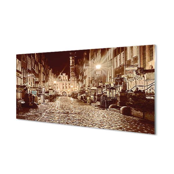 Pintura acrílica Cidade Velha de Gdansk à noite