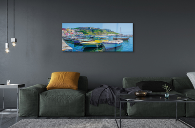 Pintura acrílica Montanhas, mar, navios