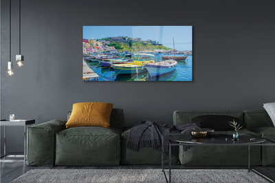 Pintura acrílica Montanhas, mar, navios