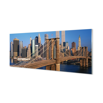 Pintura acrílica Ponte, arranha-céus, rio