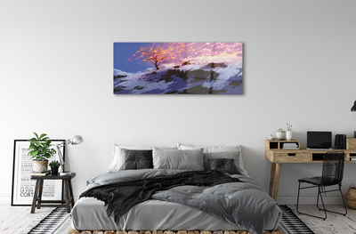 Pintura acrílica Árvore da montanha de inverno