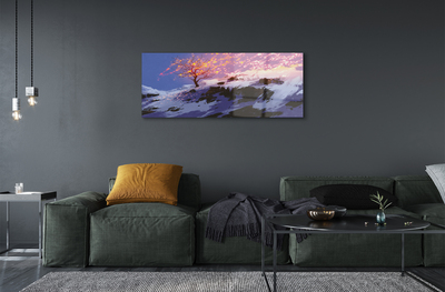 Pintura acrílica Árvore da montanha de inverno