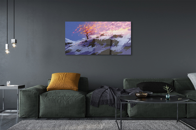 Pintura acrílica Árvore da montanha de inverno