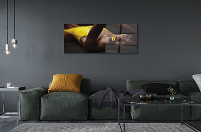 Quadro acrílico Mulher com lábios amarelos