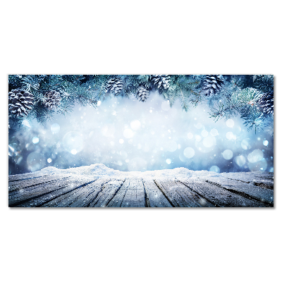 Quadro acrílico Árvore de Natal com neve no inverno