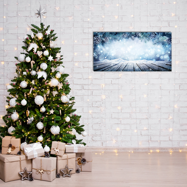 Quadro acrílico Árvore de Natal com neve no inverno