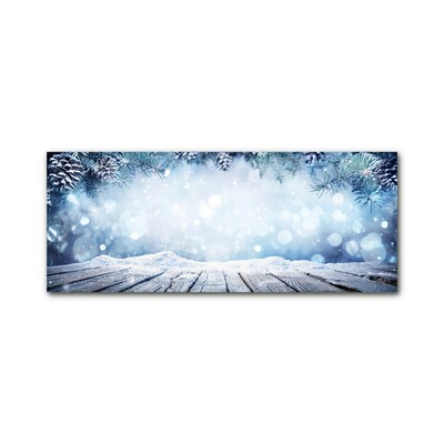 Quadro acrílico Árvore de Natal com neve no inverno