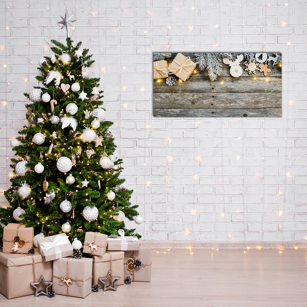 Quadro acrílico Árvore de Natal, presentes, decoração de feriados