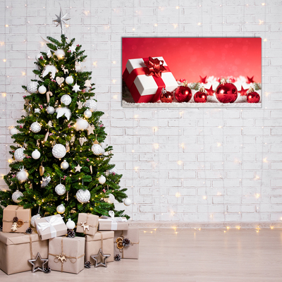 Quadro acrílico Presente de Natal com bolas de neve