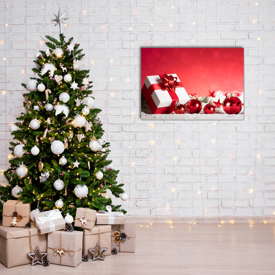 Quadro acrílico Presente de Natal com bolas de neve