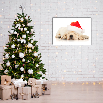 Quadro acrílico Chapéu de Papai Noel para filhotes de inverno