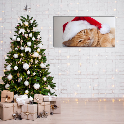 Quadro acrílico Chapéu de Papai Noel Gato Natal