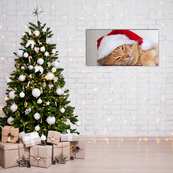 Quadro acrílico Chapéu de Papai Noel Gato Natal