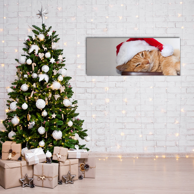 Quadro acrílico Chapéu de Papai Noel Gato Natal