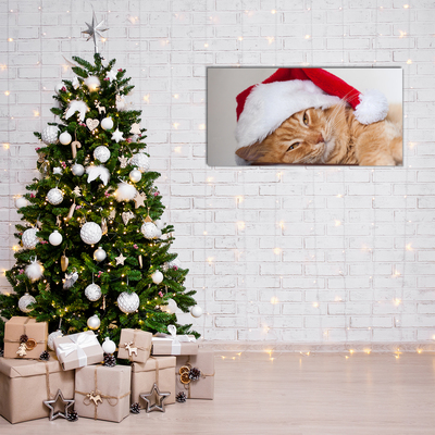 Quadro acrílico Chapéu de Papai Noel Gato Natal