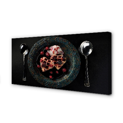 Quadro em tela Waffles de coração com colher de sorvete