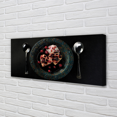 Quadro em tela Waffles de coração com colher de sorvete