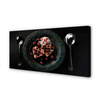 Quadro em tela Waffles de coração com colher de sorvete