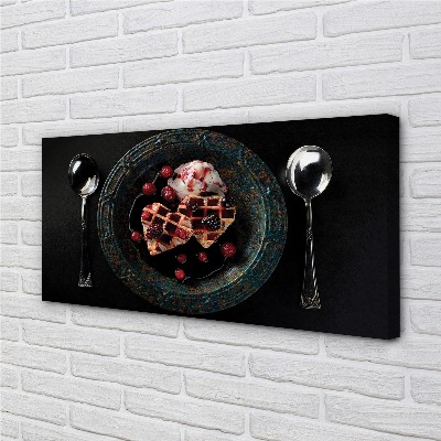 Quadro em tela Waffles de coração com colher de sorvete