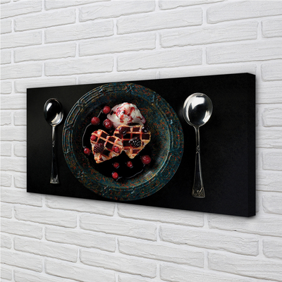 Quadro em tela Waffles de coração com colher de sorvete