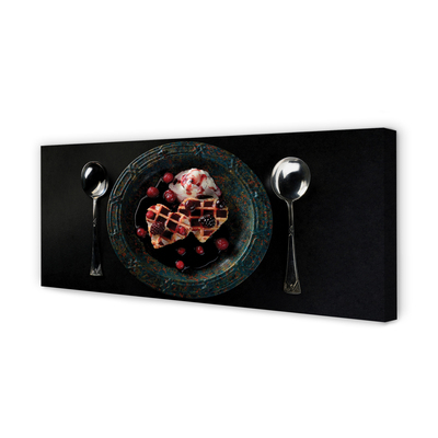 Quadro em tela Waffles de coração com colher de sorvete