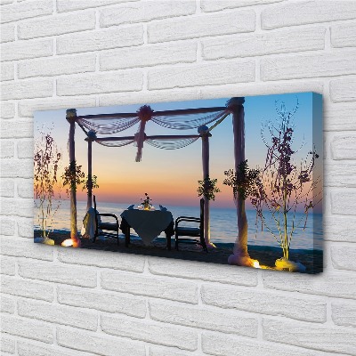 Pintura em tela Jantar ao pôr do sol no mar