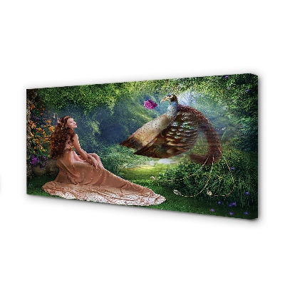Pintura em tela Mulher faisão da floresta