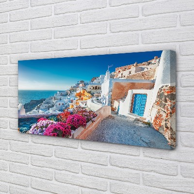 Quadro em tela Edifícios da Grécia Flores do Mar