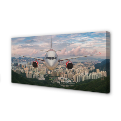 Quadro em tela avião cidade montanhas