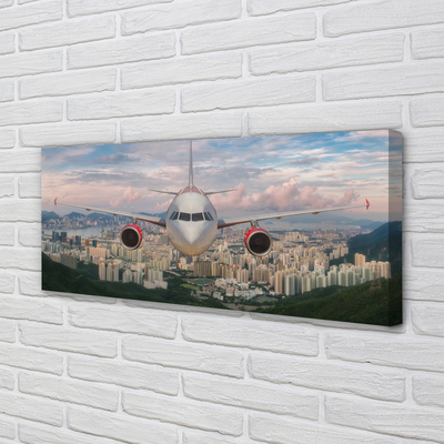 Quadro em tela avião cidade montanhas
