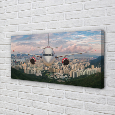 Quadro em tela avião cidade montanhas